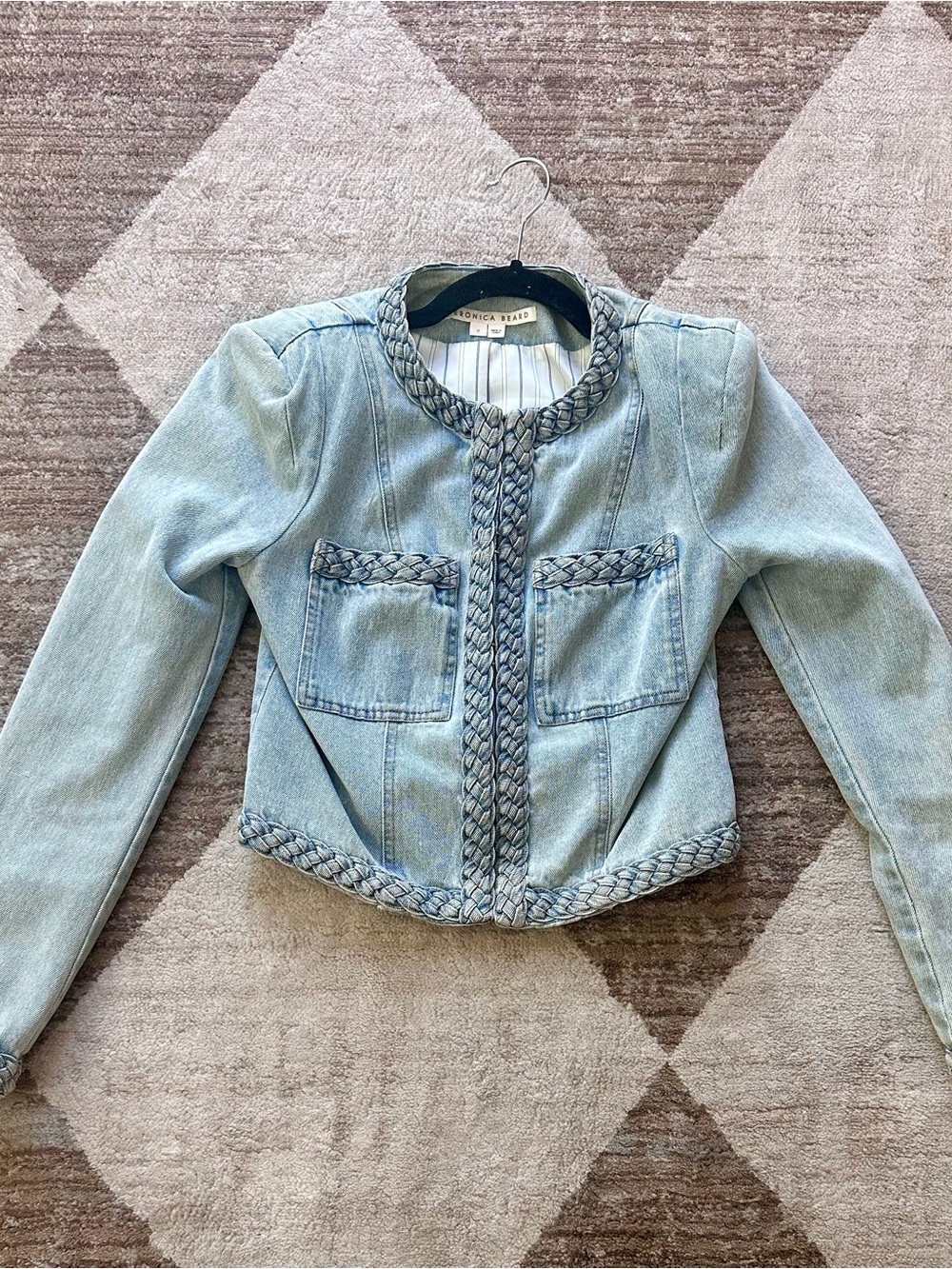 Veronica Beard Arrowe Jacket Glazier Braided Denim Jacket Size 0 - Picture 6 of 11
